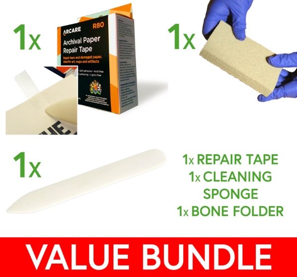 Archival paper repair bundle - Repair Tape, Folder and Cleaning sponge